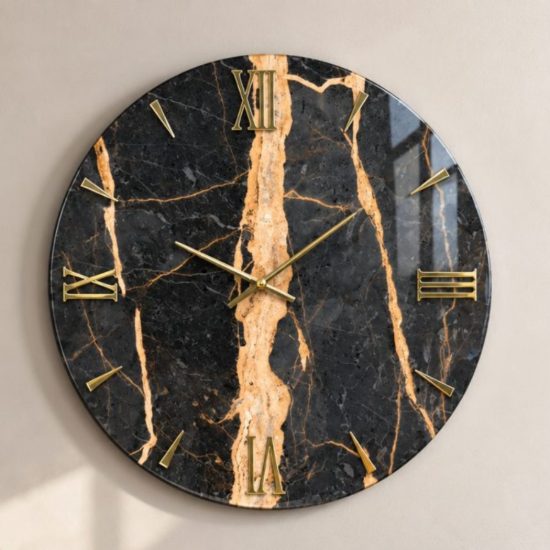 Orologio da parete resina effetto marmo rotondo dettagli oro lucido 80cm