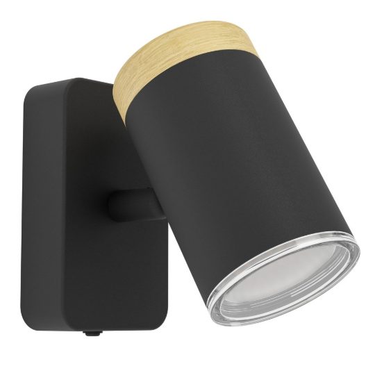 Eglo consuma applique con faretto gu10 orientabile 6cm ip44 per bagno moderna nera e marrone