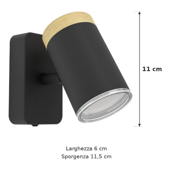 Eglo consuma applique con faretto gu10 orientabile 6cm ip44 per bagno moderna nera e marrone