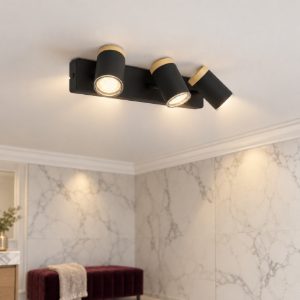 Eglo consuma plafoniera con 3 faretti gu10 orientabili 40cm ip44 per bagno moderna nera e marrone