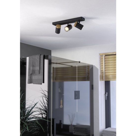 Eglo consuma plafoniera con 3 faretti gu10 orientabili 40cm ip44 per bagno moderna nera e marrone