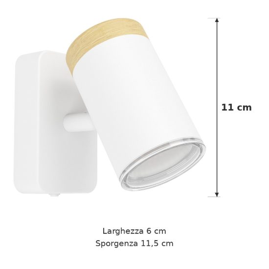 Eglo consuma applique con faretto gu10 orientabile 6cm ip44 per bagno moderna bianca e marrone