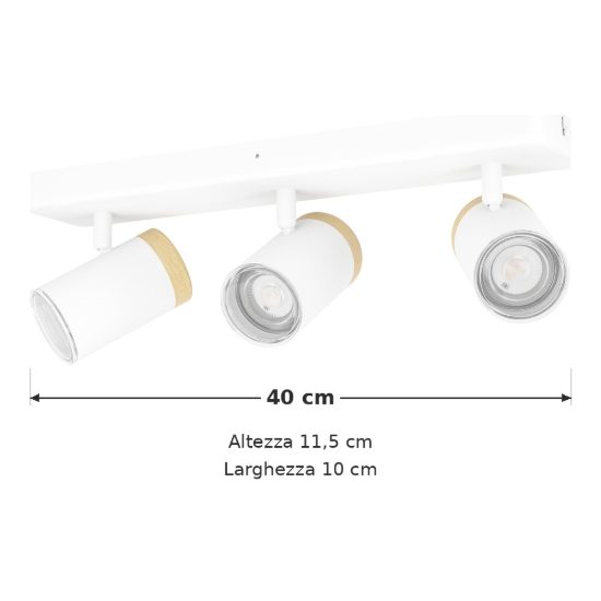 Eglo consuma plafoniera con 3 faretti gu10 orientabili 40cm ip44 per bagno moderna bianca e marrone
