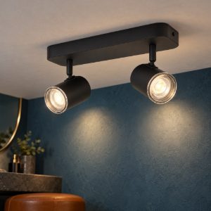 Eglo consuma 1 plafoniera con 2 faretti gu10 orientabili 28cm ip44 per bagno moderna nera