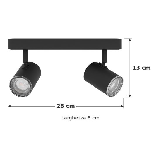 Eglo consuma 1 plafoniera con 2 faretti gu10 orientabili 28cm ip44 per bagno moderna nera