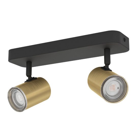 Eglo consuma 1 plafoniera con 2 faretti gu10 orientabili 28cm ip44 per bagno moderna nera e ottone