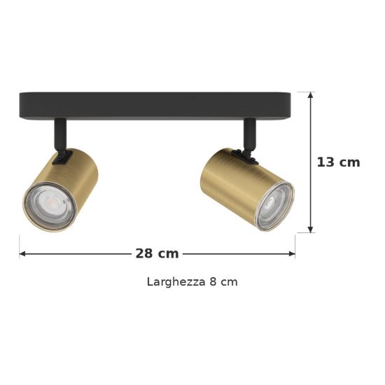 Eglo consuma 1 plafoniera con 2 faretti gu10 orientabili 28cm ip44 per bagno moderna nera e ottone