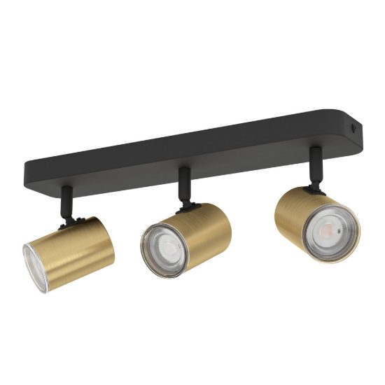 Eglo consuma 1 plafoniera con 3 faretti gu10 orientabili 40cm ip44 per bagno moderna nera e ottone