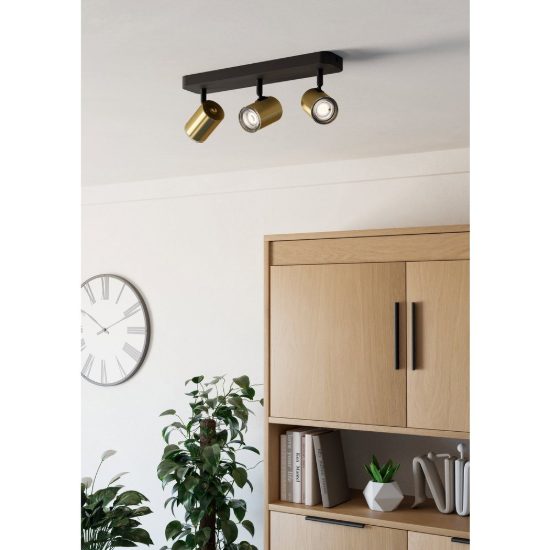 Eglo consuma 1 plafoniera con 3 faretti gu10 orientabili 40cm ip44 per bagno moderna nera e ottone