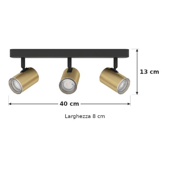 Eglo consuma 1 plafoniera con 3 faretti gu10 orientabili 40cm ip44 per bagno moderna nera e ottone