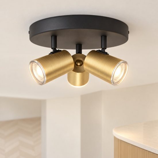 Eglo consuma 1 plafoniera con 3 faretti gu10 orientabili 25cm ip44 per bagno moderna nera e ottone