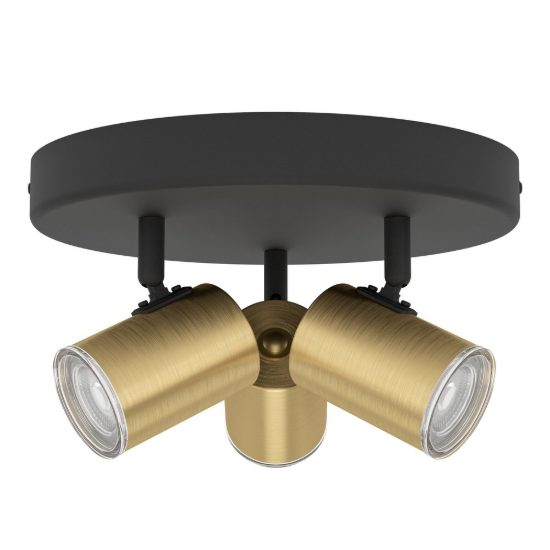 Eglo consuma 1 plafoniera con 3 faretti gu10 orientabili 25cm ip44 per bagno moderna nera e ottone