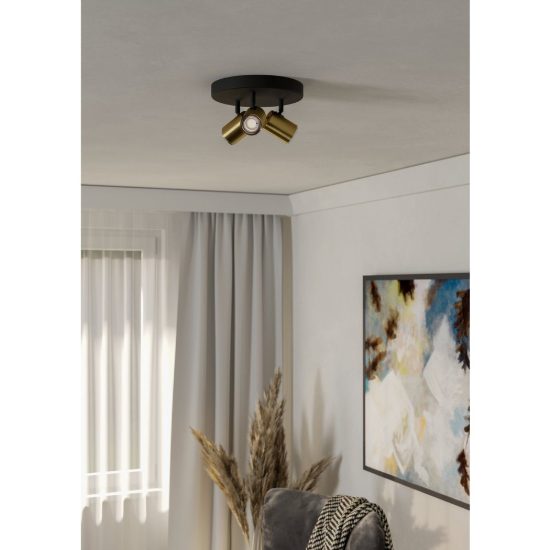 Eglo consuma 1 plafoniera con 3 faretti gu10 orientabili 25cm ip44 per bagno moderna nera e ottone