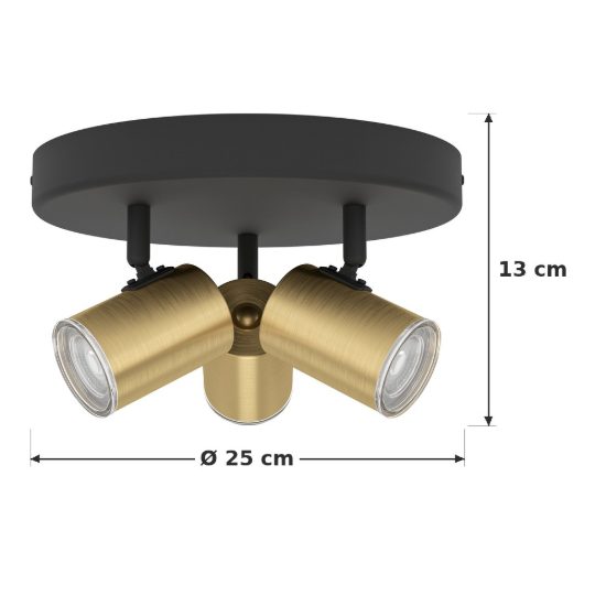 Eglo consuma 1 plafoniera con 3 faretti gu10 orientabili 25cm ip44 per bagno moderna nera e ottone