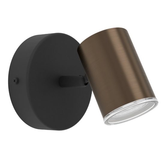 Eglo consuma 1 applique con faretto gu10 orientabile 11cm ip44 per bagno moderna bronzo e nera