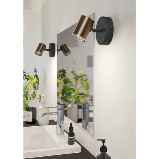 Eglo consuma 1 applique con faretto gu10 orientabile 11cm ip44 per bagno moderna bronzo e nera