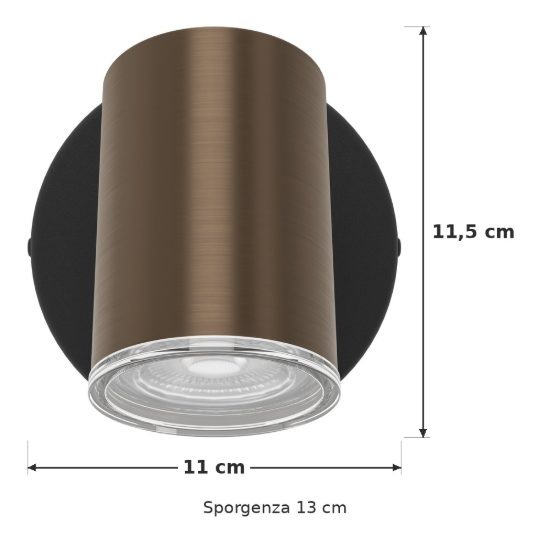 Eglo consuma 1 applique con faretto gu10 orientabile 11cm ip44 per bagno moderna bronzo e nera