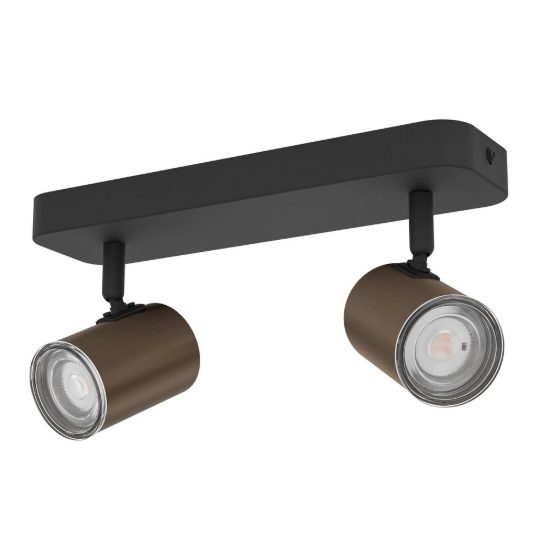 Eglo consuma 1 plafoniera con 2 faretti gu10 orientabili 28cm ip44 per bagno moderna bronzo e nera