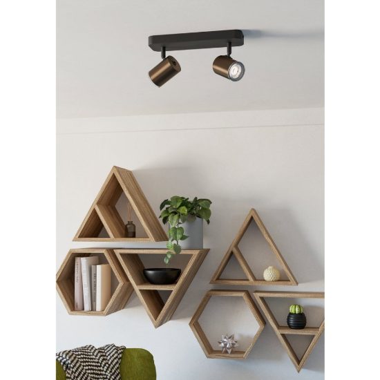 Eglo consuma 1 plafoniera con 2 faretti gu10 orientabili 28cm ip44 per bagno moderna bronzo e nera