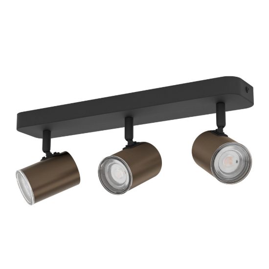 Eglo consuma 1 plafoniera con 3 faretti gu10 orientabili 40cm ip44 per bagno moderna bronzo e nera