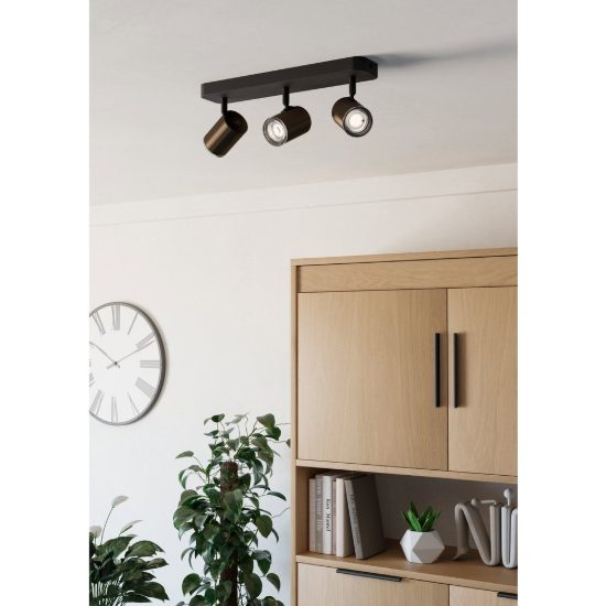 Eglo consuma 1 plafoniera con 3 faretti gu10 orientabili 40cm ip44 per bagno moderna bronzo e nera