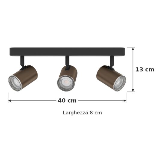 Eglo consuma 1 plafoniera con 3 faretti gu10 orientabili 40cm ip44 per bagno moderna bronzo e nera
