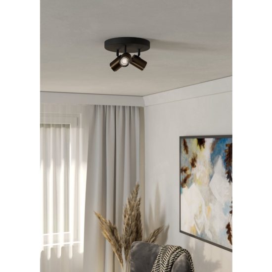 Eglo consuma 1 plafoniera con 3 faretti gu10 orientabili 25cm ip44 per bagno moderna bronzo e nera