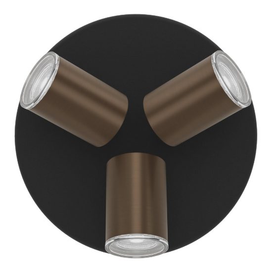 Eglo consuma 1 plafoniera con 3 faretti gu10 orientabili 25cm ip44 per bagno moderna bronzo e nera