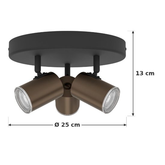 Eglo consuma 1 plafoniera con 3 faretti gu10 orientabili 25cm ip44 per bagno moderna bronzo e nera