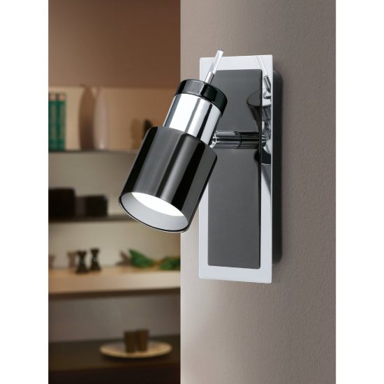 Eglo davida 1 applique con faretto gu10 led 4,6w 3000k orientabile 16,5cm per camera da letto moderna nichel nero