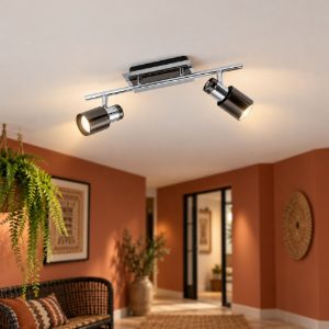 Eglo davida 1 plafoniera con 2 faretti gu10 led 9,2w 3000k orientabili 39cm per corridoio moderna nichel nero