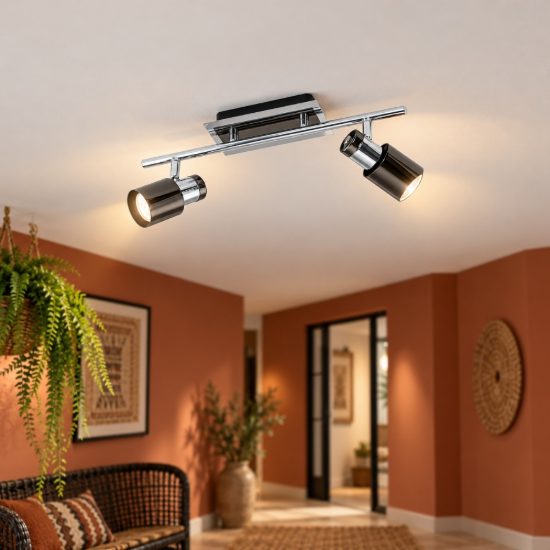 Eglo davida 1 plafoniera con 2 faretti gu10 led 9,2w 3000k orientabili 39cm per corridoio moderna nichel nero