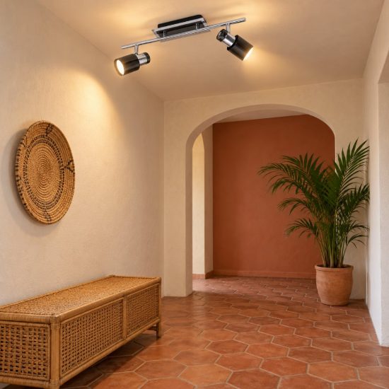 Eglo davida 1 plafoniera con 2 faretti gu10 led 9,2w 3000k orientabili 39cm per corridoio moderna nichel nero