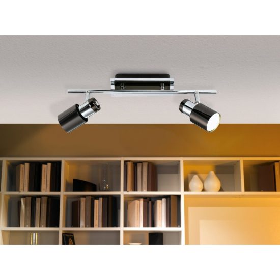 Eglo davida 1 plafoniera con 2 faretti gu10 led 9,2w 3000k orientabili 39cm per corridoio moderna nichel nero