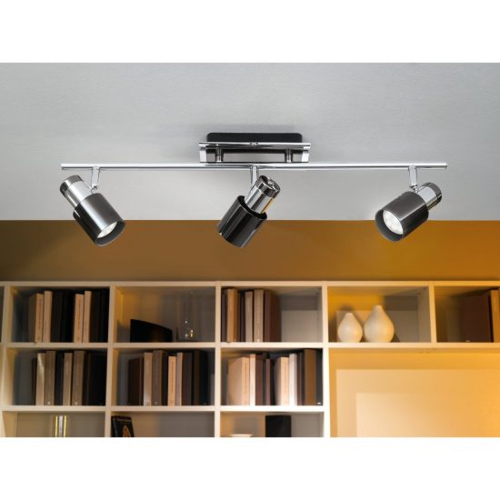 Eglo davida 1 plafoniera con 3 faretti gu10 led 13,8w 3000k orientabili 58cm per corridoio moderna nichel nero