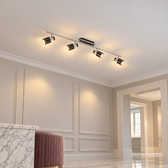 Eglo davida 1 plafoniera con 4 faretti gu10 led 18,4w 3000k orientabili 78cm per ingresso moderna nichel nero