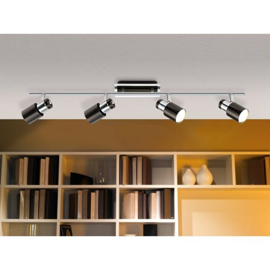 Eglo davida 1 plafoniera con 4 faretti gu10 led 18,4w 3000k orientabili 78cm per ingresso moderna nichel nero
