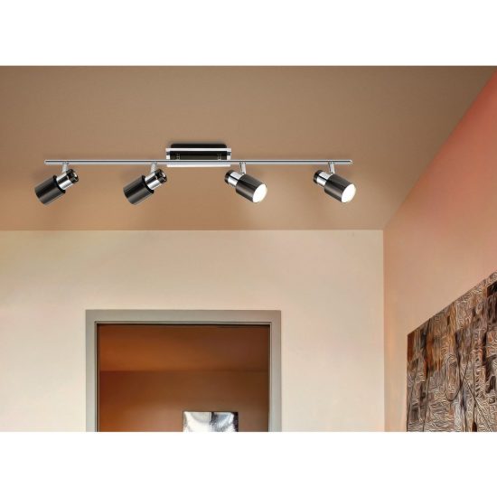Eglo davida 1 plafoniera con 4 faretti gu10 led 18,4w 3000k orientabili 78cm per ingresso moderna nichel nero
