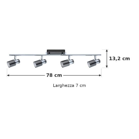 Eglo davida 1 plafoniera con 4 faretti gu10 led 18,4w 3000k orientabili 78cm per ingresso moderna nichel nero
