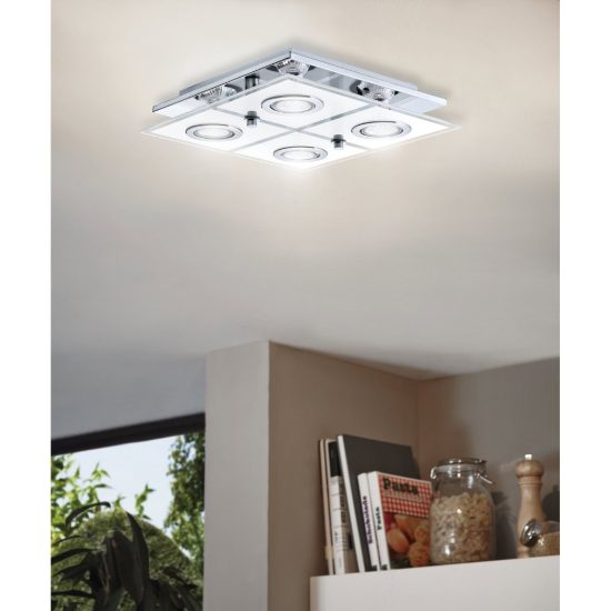 Eglo cabo plafoniera 4 luci gu10 led 11,2w 3000k 29cm per ingresso moderna cromo