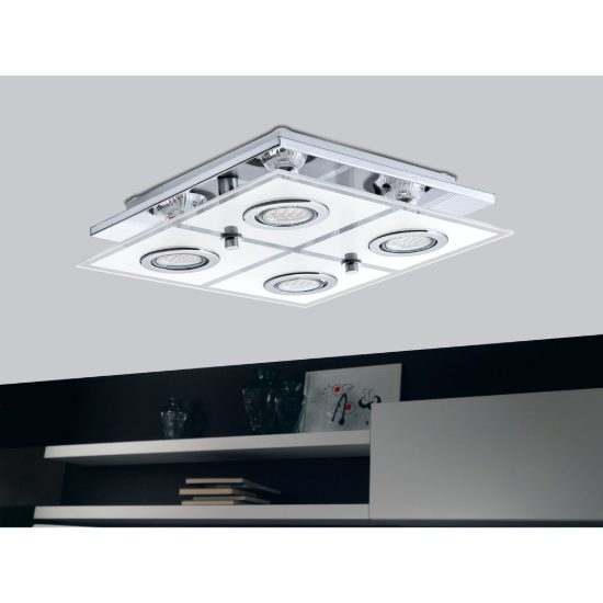 Eglo cabo plafoniera 4 luci gu10 led 11,2w 3000k 29cm per ingresso moderna cromo