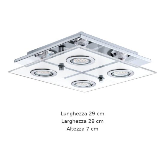 Eglo cabo plafoniera 4 luci gu10 led 11,2w 3000k 29cm per ingresso moderna cromo