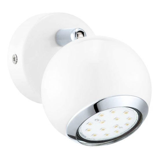 Eglo bimeda applique con faretto gu10 led 2,8w 3000k orientabile 7cm per soggiorno moderna bianca e cromo