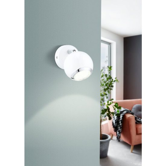 Eglo bimeda applique con faretto gu10 led 2,8w 3000k orientabile 7cm per soggiorno moderna bianca e cromo