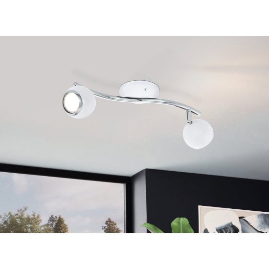 Eglo bimeda plafoniera con 2 faretti gu10 led 5,6w 3000k orientabili 36,5cm per corridoio moderna bianca e cromo