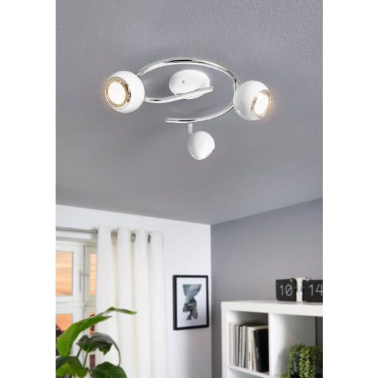 Eglo bimeda plafoniera con 3 faretti gu10 led 8,4w 3000k orientabili 29cm per ingresso moderna bianca e cromo
