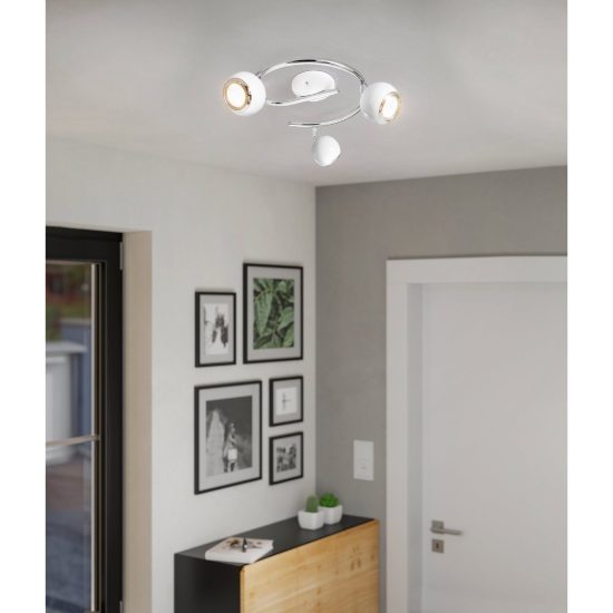 Eglo bimeda plafoniera con 3 faretti gu10 led 8,4w 3000k orientabili 29cm per ingresso moderna bianca e cromo