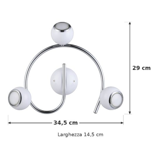 Eglo bimeda plafoniera con 3 faretti gu10 led 8,4w 3000k orientabili 29cm per ingresso moderna bianca e cromo