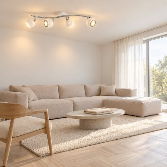 Eglo bimeda plafoniera con 4 faretti gu10 led 11,2w 3000k orientabili 64cm per soggiorno moderna bianca e cromo