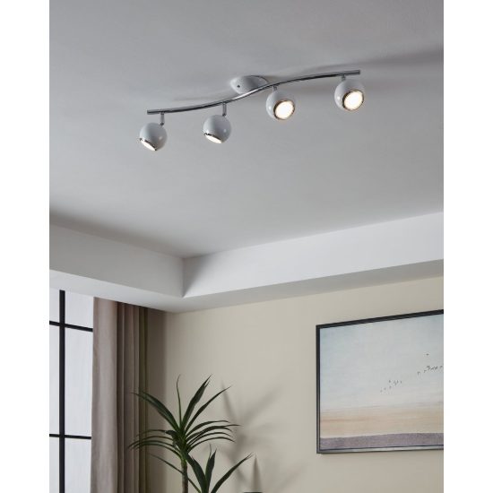 Eglo bimeda plafoniera con 4 faretti gu10 led 11,2w 3000k orientabili 64cm per soggiorno moderna bianca e cromo
